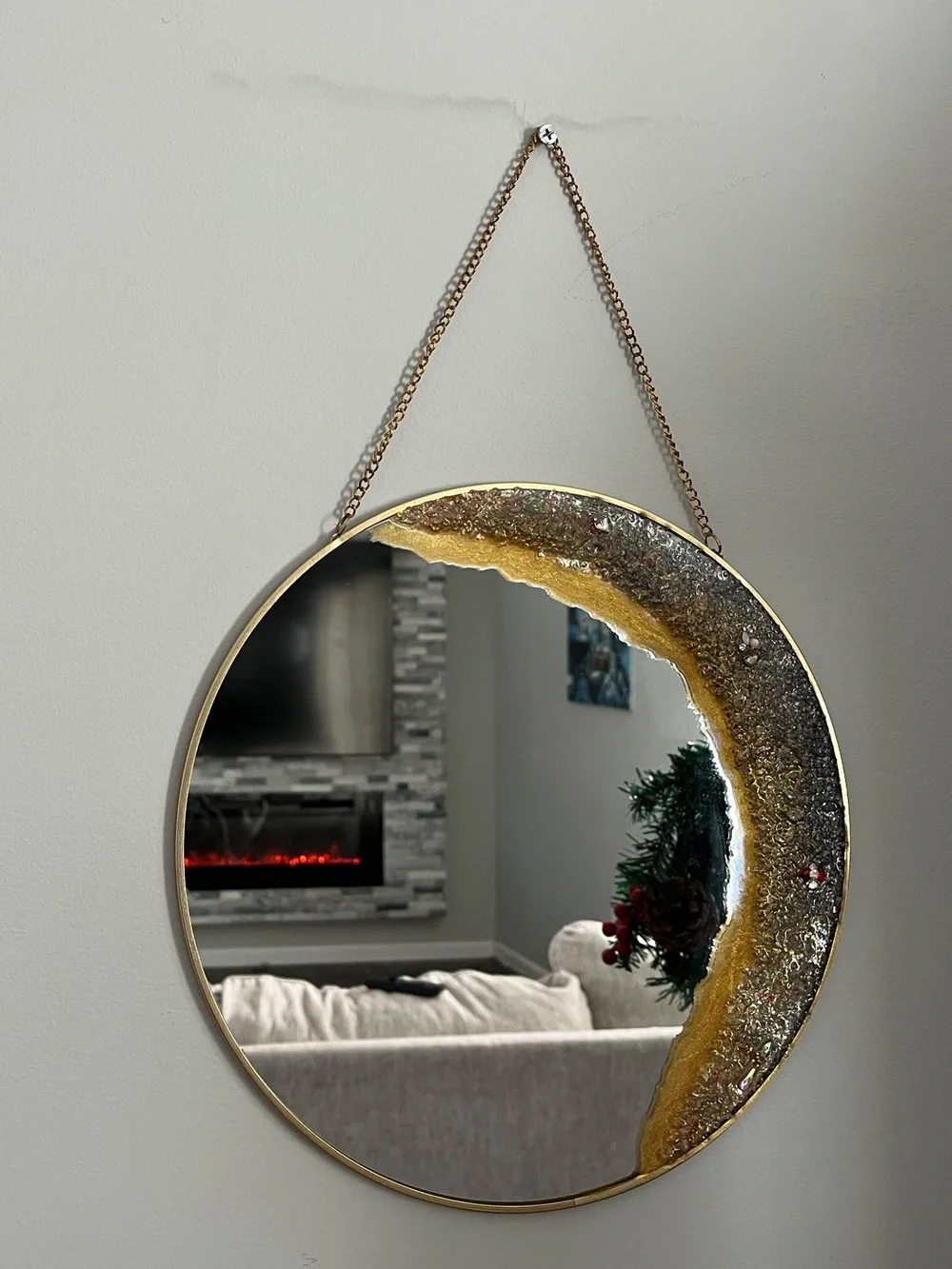 Gold Crescent Geode Round Wall Mirror - Decorative Home Wall Decor